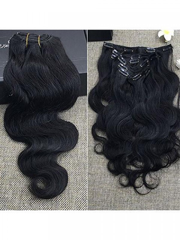 Wavy Natural Black Clip In Hair Extensions