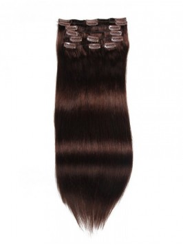 Dark Brown Clip In Hair Extensions Virgin Hair 8Pc...