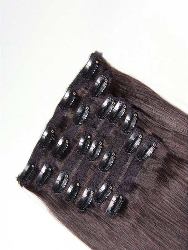 115g Natural Black Clip In Human Hair Extensions Virgin Hair 8Pcs/set