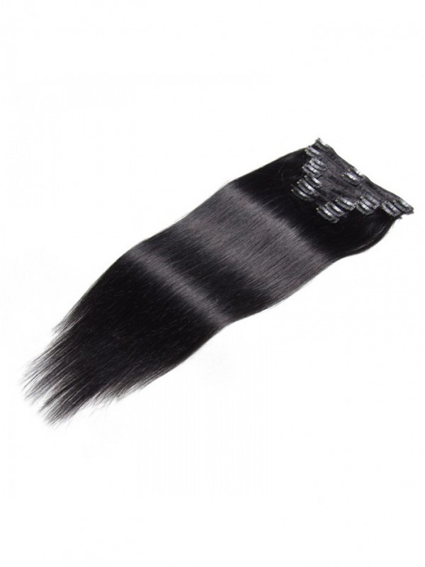 Jet Black Clip In Hair Extensions Virgin Hair 8Pcs/set