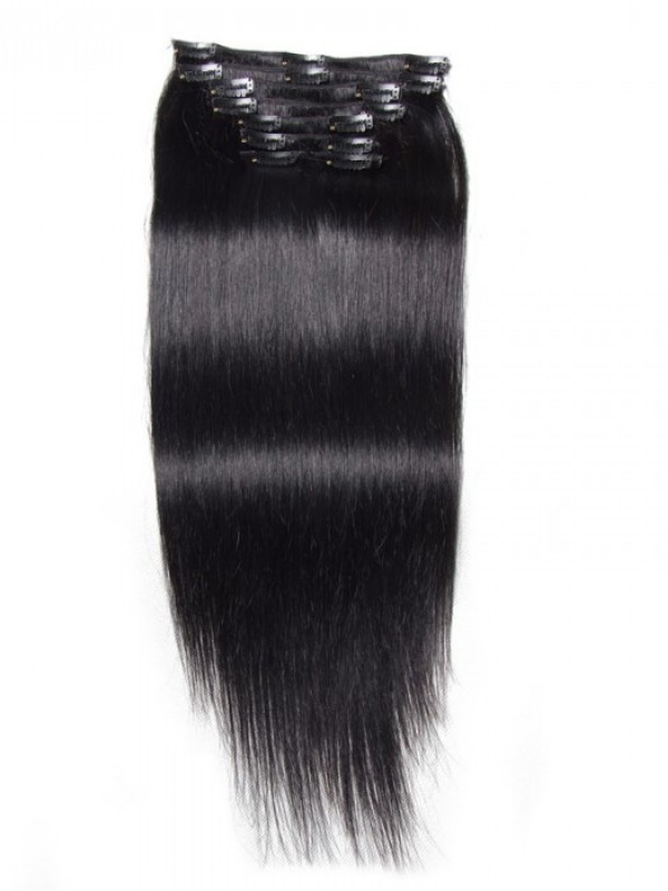 Jet Black Clip In Hair Extensions Virgin Hair 8Pcs/set