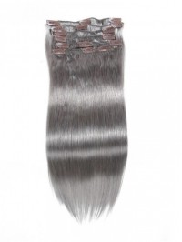 100g Grey Clip In Hair Extensions Cheap Virgin Hair Extensions 8Pcs/set