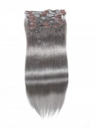 100g Grey Clip In Hair Extensions Cheap Virgin Hair Extensions 8Pcs/set