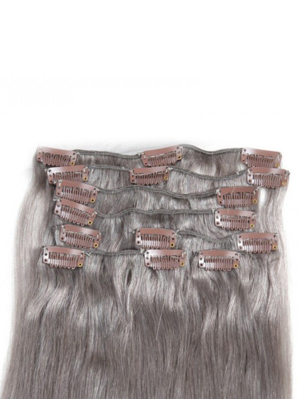 100g Grey Clip In Hair Extensions Cheap Virgin Hair Extensions 8Pcs/set