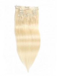 115g Platium Blonde Clip In Hair Cheap Virgin Hair Extensions 8Pcs/set
