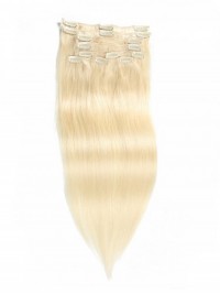 115g Platium Blonde Clip In Hair Cheap Virgin Hair Extensions 8Pcs/set