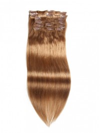 115g Light Brown Virgin Hair Extensions Clip In Hair 8Pcs/set