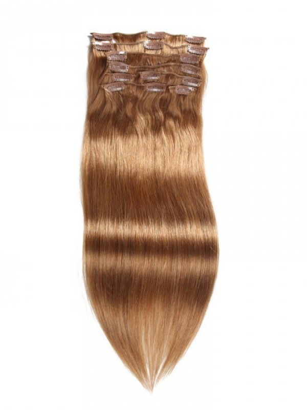 115g Light Brown Virgin Hair Extensions Clip In Hair 8Pcs/set