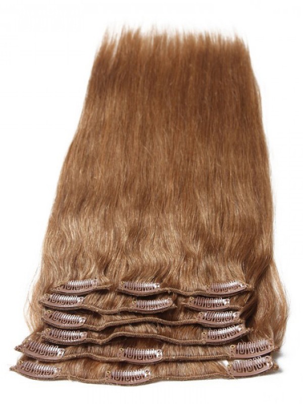 115g Light Brown Virgin Hair Extensions Clip In Hair 8Pcs/set