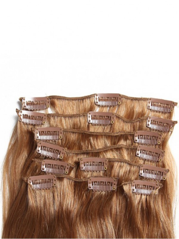 115g Light Brown Virgin Hair Extensions Clip In Hair 8Pcs/set