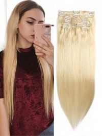 100g Lightest Blonde Clip In Hair Extensions Cheap Virgin Hair Extensions 8Pcs/set