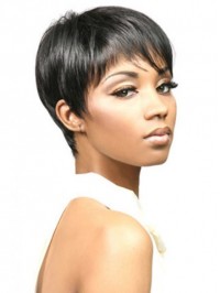 Black Boy Cut Straight Short Capless Synthetic Wig With Bangs 6 Inches