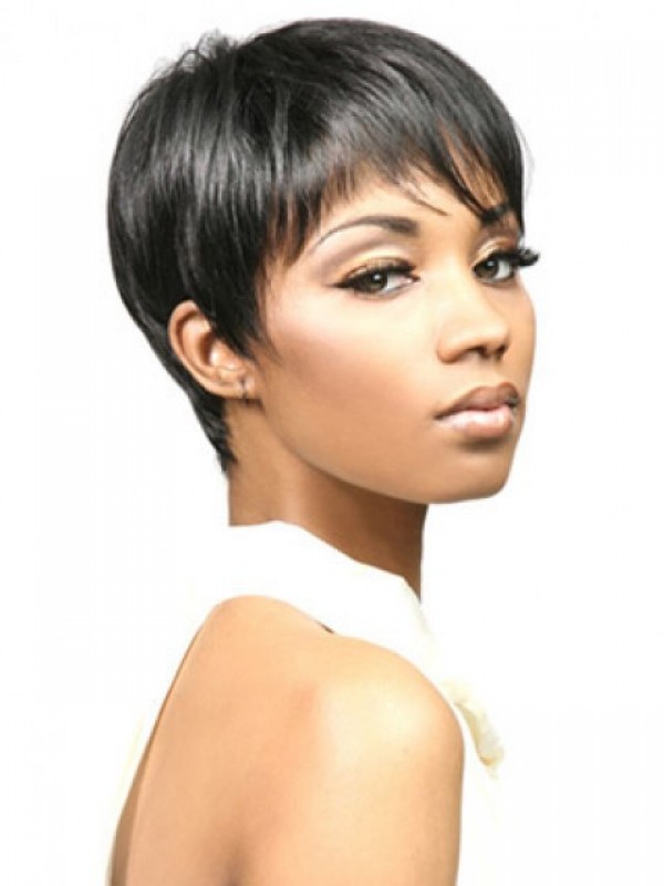 Black Boy Cut Straight Short Capless Synthetic Wig With Bangs 6 Inches