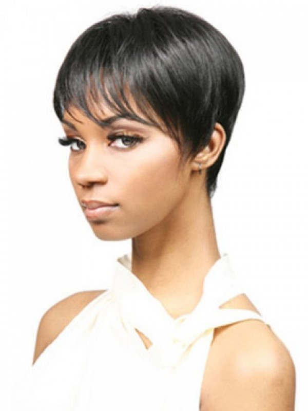 Black Boy Cut Straight Short Capless Synthetic Wig With Bangs 6 Inches