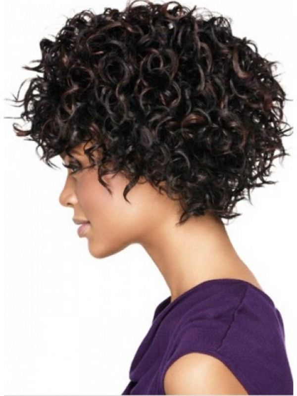 Short Curly Synthetic Capless Wigs With Bangs 8 Inches