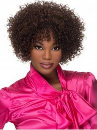 Afro-Hair Curly Medium Brown Capless Synthetic Wigs 10 Inches