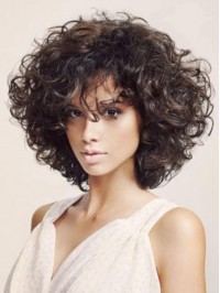 Layered Short Wavy Human Hair Capless Wig With Bangs 12 Inches