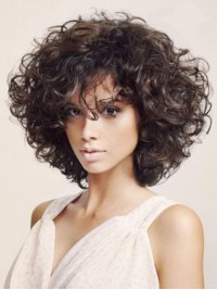 Layered Short Wavy Human Hair Capless Wig With Bangs 12 Inches