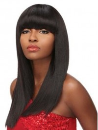 Straight Long Black Synthetic Capless Wig With Bangs 22 Inches
