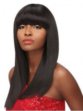 Straight Long Black Synthetic Capless Wig With Ban...