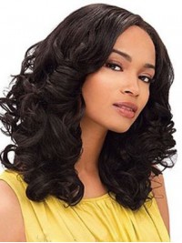 Black Central Parting Wavy Long Capless Synthetic Wig 16 Inches