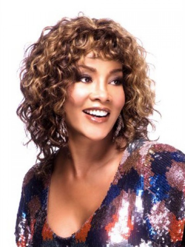 Medium Curly Capless Human Hair Wig With Bangs 14 Inches