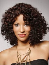 Afro-Hair Medium Curly Lace Front Human Hair Wigs 16 Inches