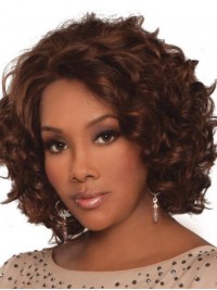 Brown Medium Curly Lace Front Human Hair Wig Without Bangs 14 Inches
