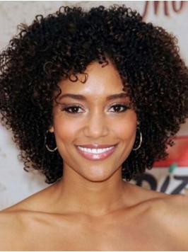 Short Afro-Hair Curly Capless Human Hair Wigs 12 I...