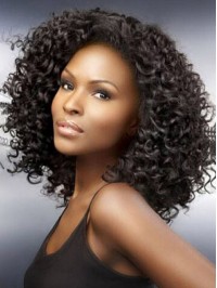 Afro-Hair Medium Capless Curly Human Hair Wigs 18 Inches