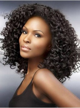 Afro-Hair Medium Capless Curly Human Hair Wigs 18 ...
