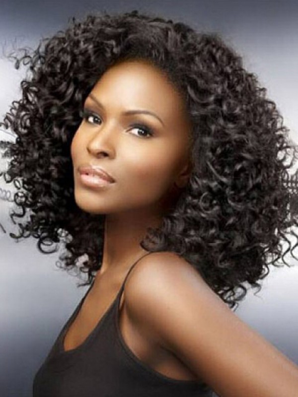 Afro-Hair Medium Capless Curly Human Hair Wigs 18 Inches