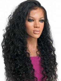 Black Long Curly Full Lace Human Hair Wigs With Baby Hair 24 Inches