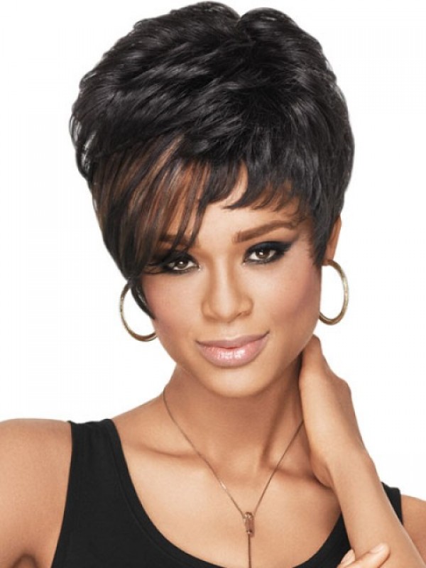 Short Straight Capless Synthetic Wig With Bangs 6 Inches