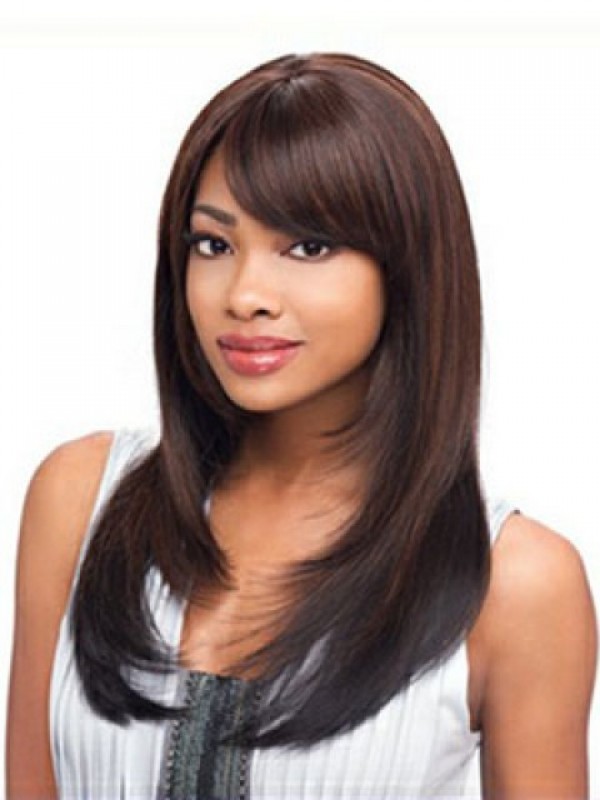 Layered Long Straight Capless Synthetic Wig With Bangs 18 Inches