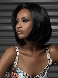 Bob Style Short Straight Synthetic Lace Front Wig With Side Bangs 12 Inches