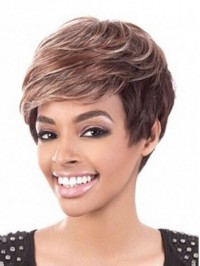 Wavy Capless Brown Short Synthetic Wigs With Bangs 6 Inches