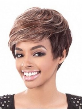 Wavy Capless Brown Short Synthetic Wigs With Bangs...