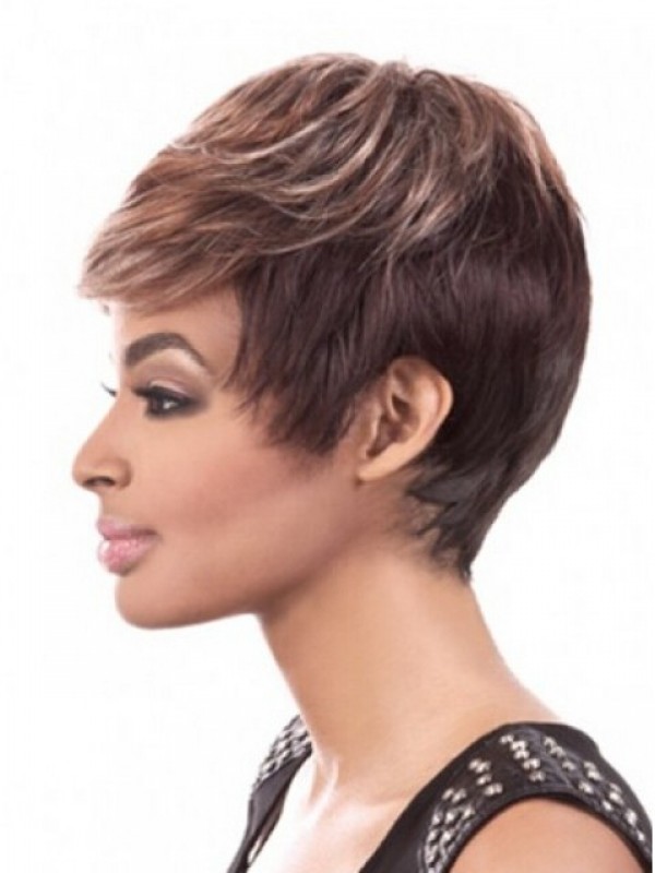 Wavy Capless Brown Short Synthetic Wigs With Bangs 6 Inches