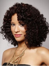 Afro-Hair Long Curly Lace Front Human Hair Wigs Without Bangs 16 Inches