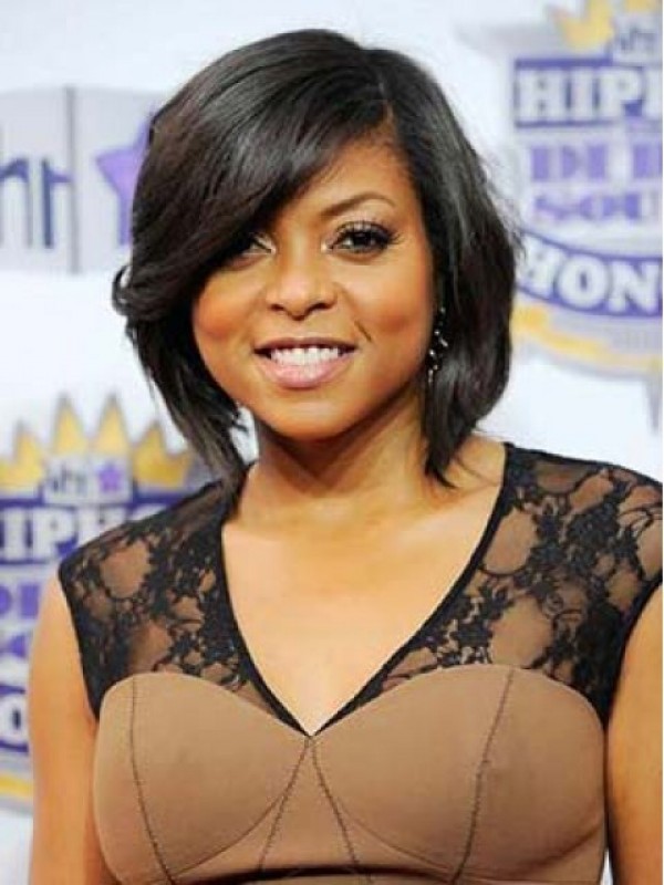 Short Straight Lace Front Human Hair Wig With Side Bangs 10 Inches