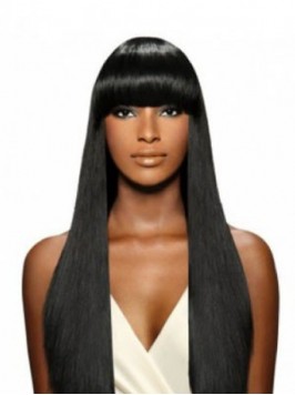 Black Straight Capless Long Human Hair Wig With Ba...
