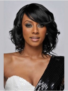 Short Wavy Lace Front Synthetic Wig With Side Bang...