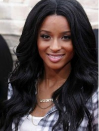 Central Parting Black Long Wavy Lace Front Human Hair Wigs 20 Inches