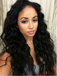 Black Long Curly Full Lace Human Hair Wigs With Baby Hairs 24 Inches