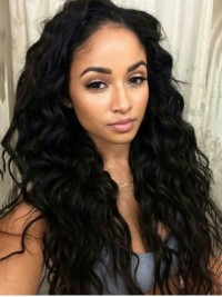 Black Long Curly Full Lace Human Hair Wigs With Baby Hairs 24 Inches