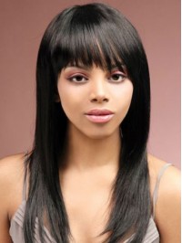 Layered Long Straight Capless Human Hair Wig With Bangs 16 Inches