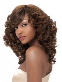 Long Wavy Afro-Hair Lace Front Synthetic Wigs With Side Bangs 16 Inches