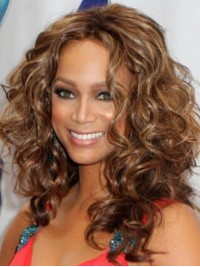Brown Central Parting Long Curly Full Lace Human Hair Wigs 16 Inches
