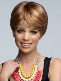 Short Straight Capless Human Hair Wigs With Bangs 8 Inches